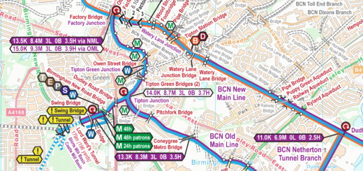 Extract from my Birmingham Canal Navigations (BCN) Map in April 2023